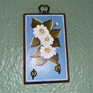 Vintage key hooks • painted flowers on wood • entryway hooks • wall hooks